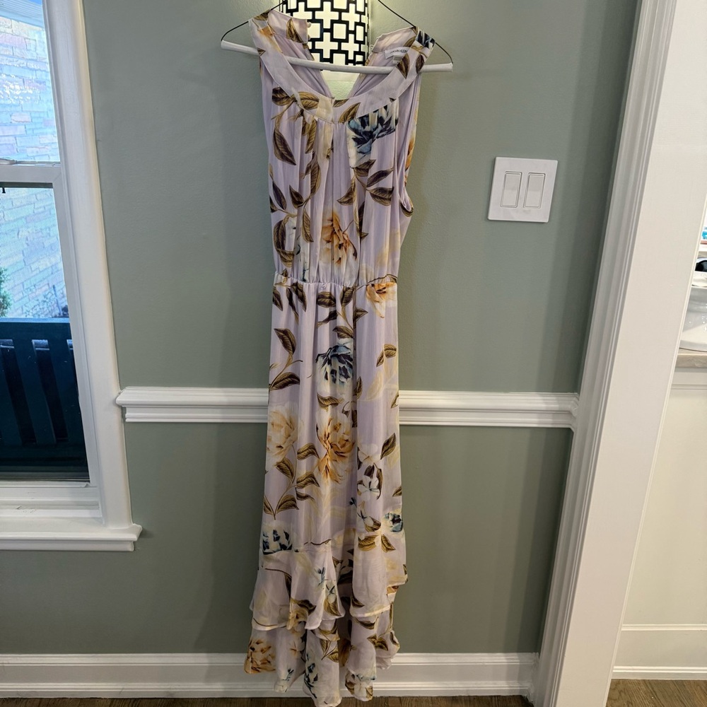 Calvin Klein Floral High Low Dress - Cream and Blue